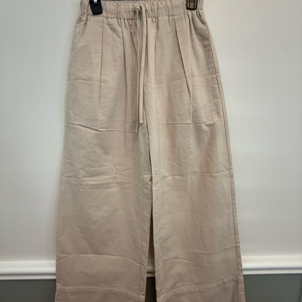 Entro Light Beige Linen Wide Leg Pants